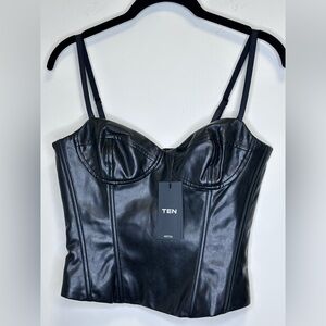 Aritzia TEN Dazzle Black Faux Leather Bustier Top
